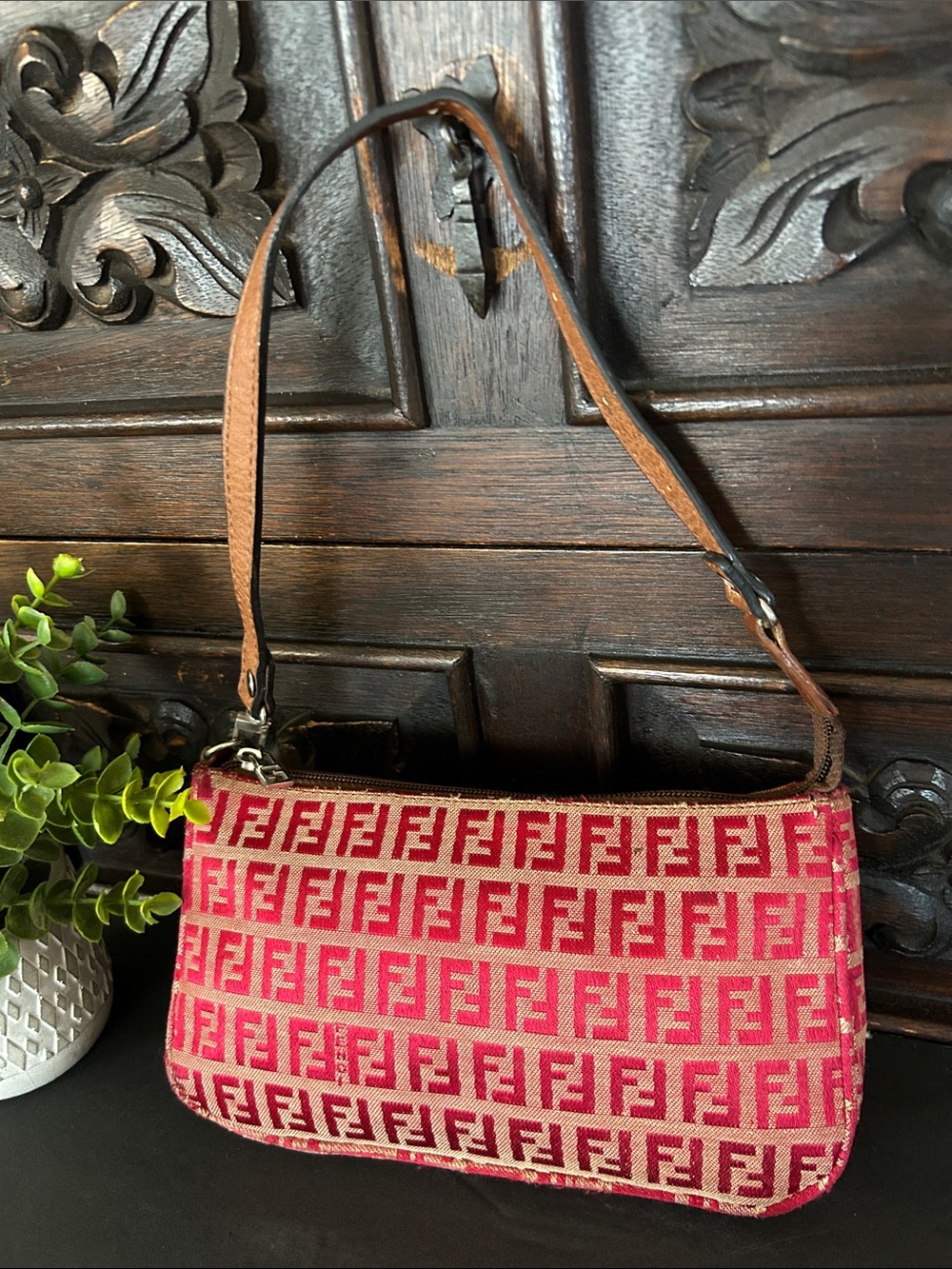 Beautiful Pink and Brown Canvas Shoulder Bag